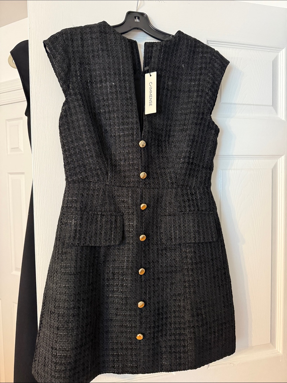 Commense Black Tweed Dress with Gold Buttons